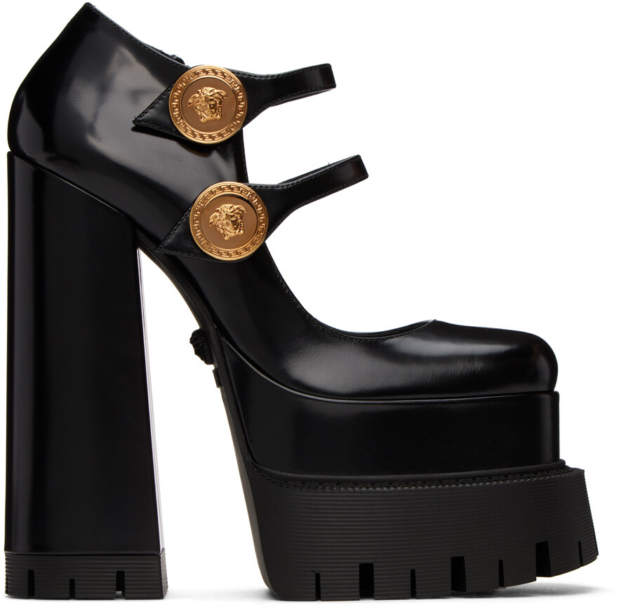 

Черные туфли на платформе с пуговицами Versace
