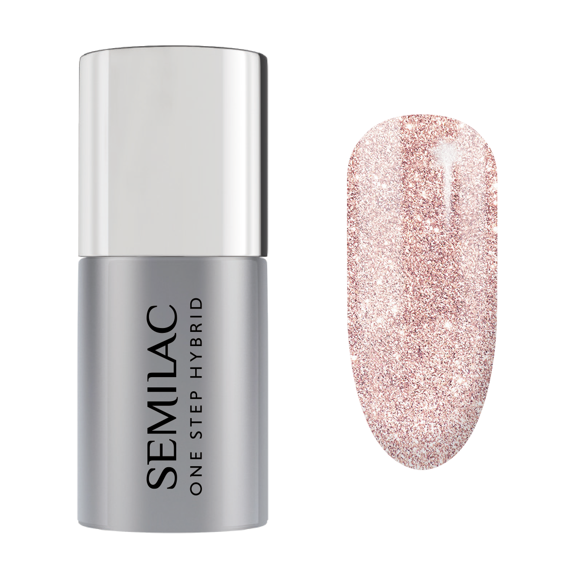 Semilac One Step Hybrid гибридный лак для ногтей, S245 Glitter Pink Beige