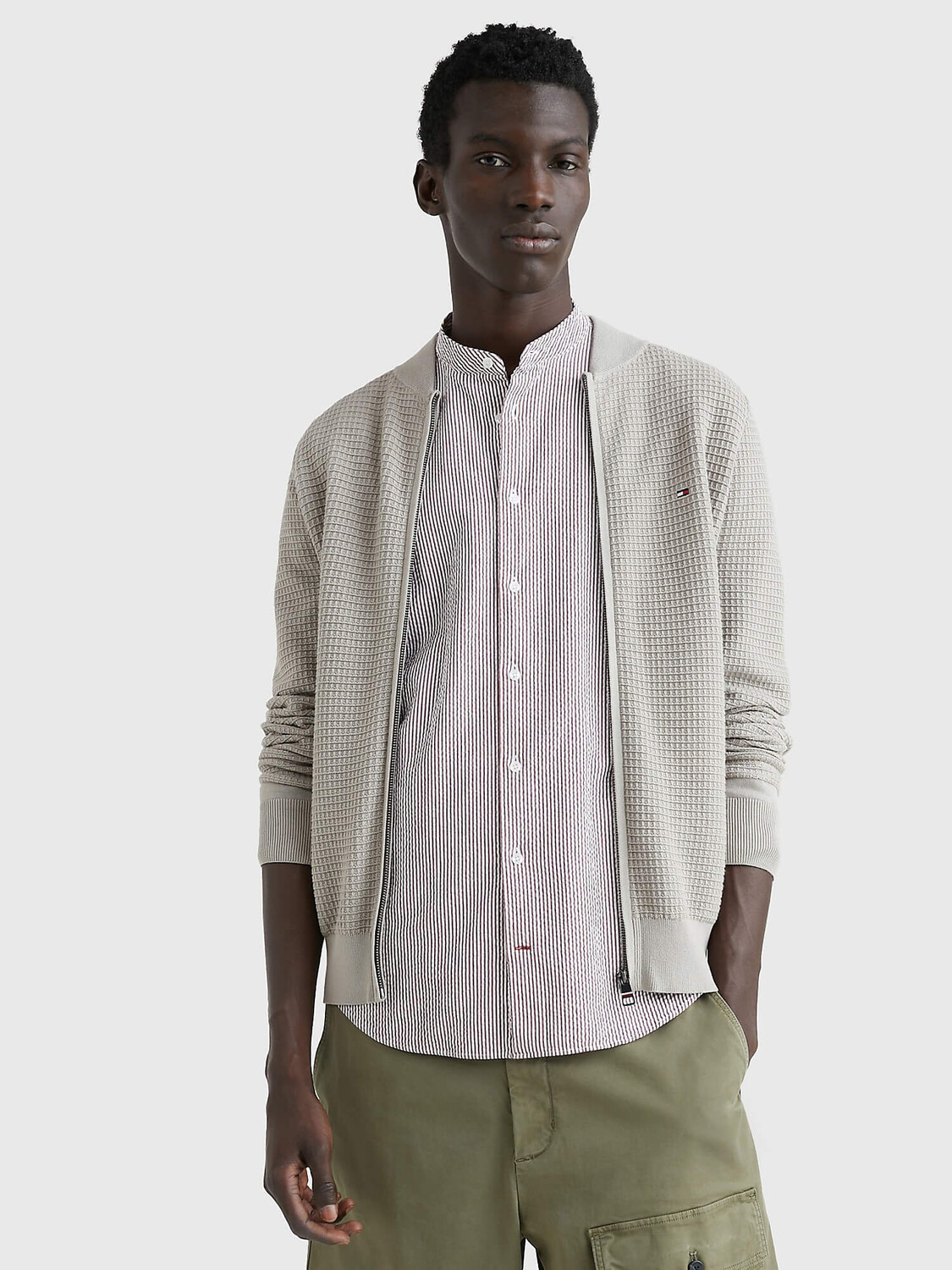 

Свитер Tommy Hilfiger Grid Stitch Zip, серо-бежевый