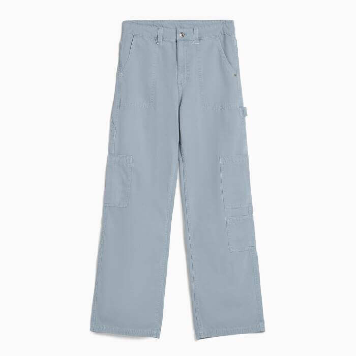 

Брюки Bershka Relaxed Fit Canvas Carpenter, голубой