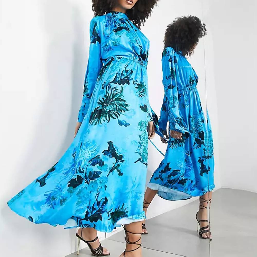 Платье Asos Edition Satin Floral, синий