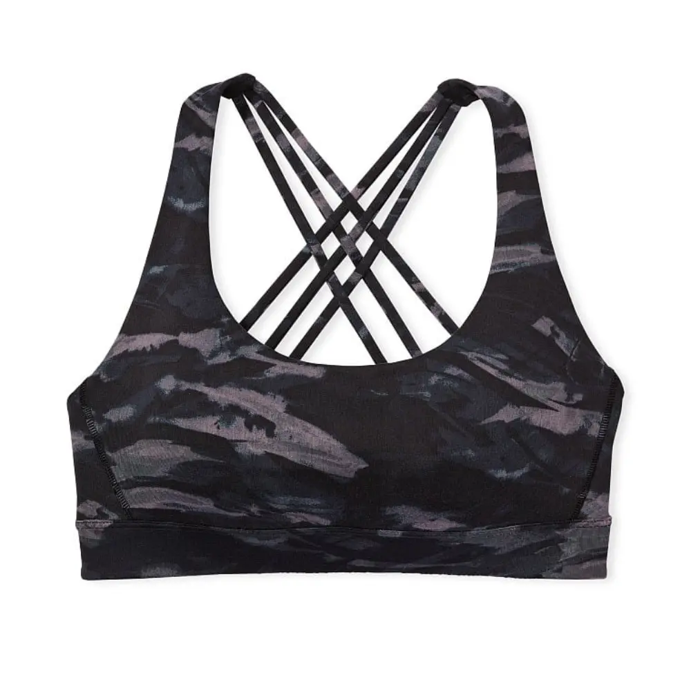 

Спортивный бюстгальтер Victorias Secret Essential Strappy Sports Bra, черный/серый