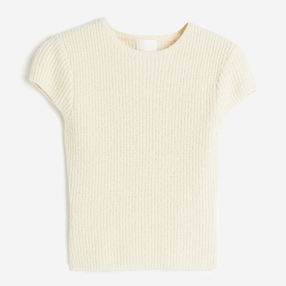 Топ H&M Cap-sleeved Rib-knit, кремовый