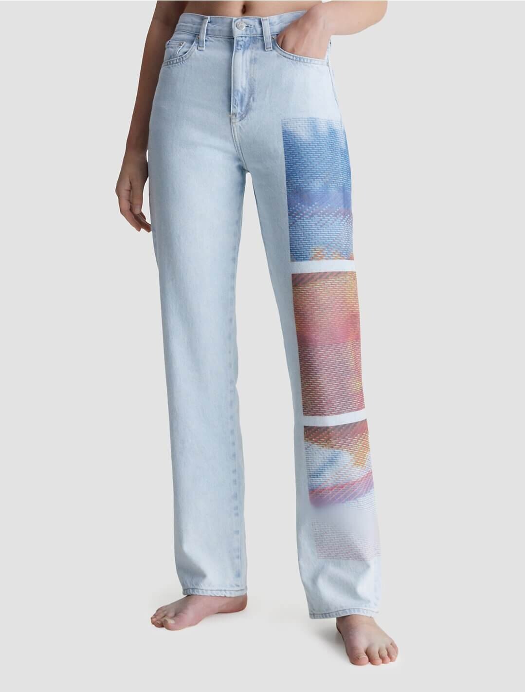 

Джинсы прямого кроя Calvin Klein Floral Graphic High Rise, голубой