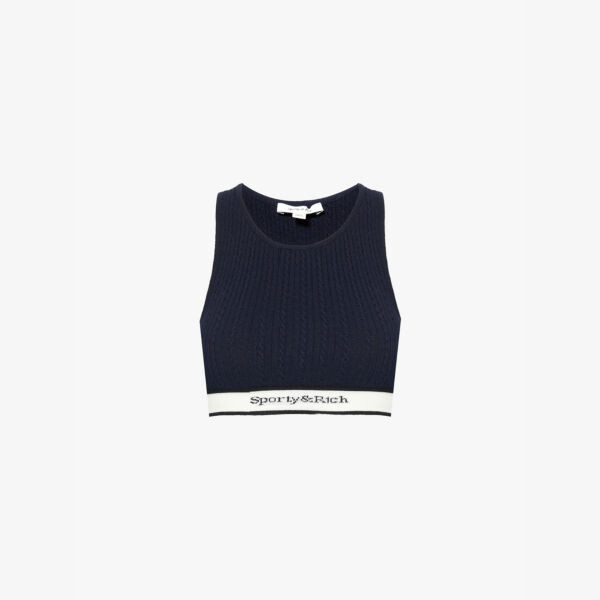 

Укороченная майка с логотипом Serif-Logo, вязка косами Sporty & Rich, синий