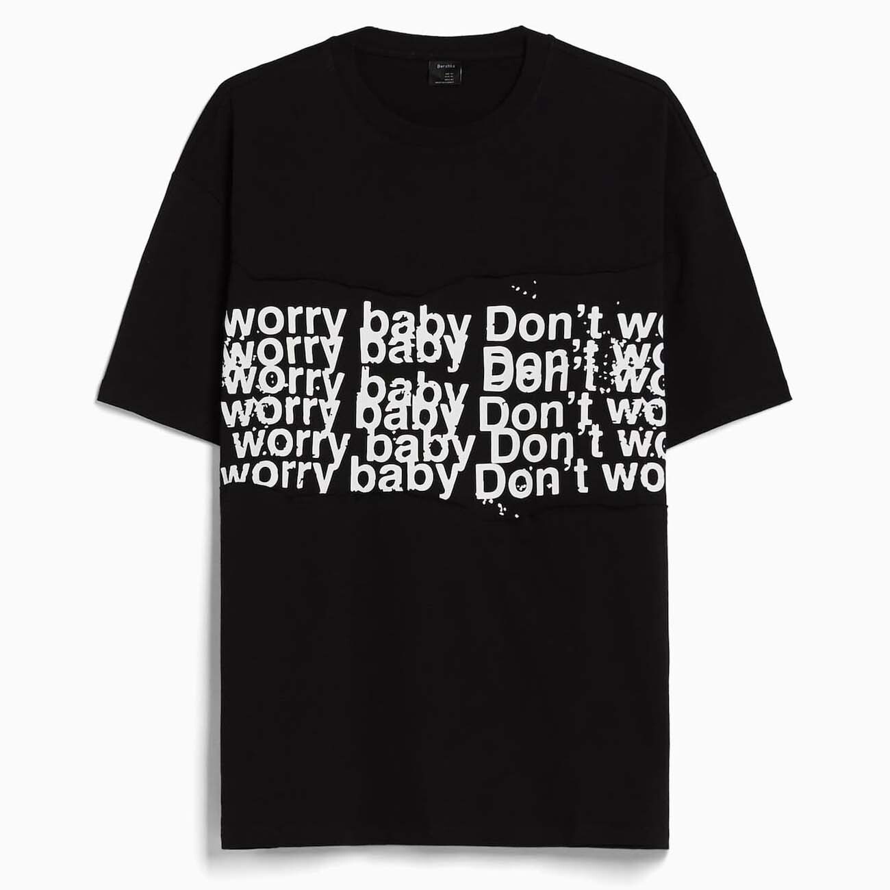 

Футболка Bershka Boxy Fit Short Sleeve With Patches, черный/белый