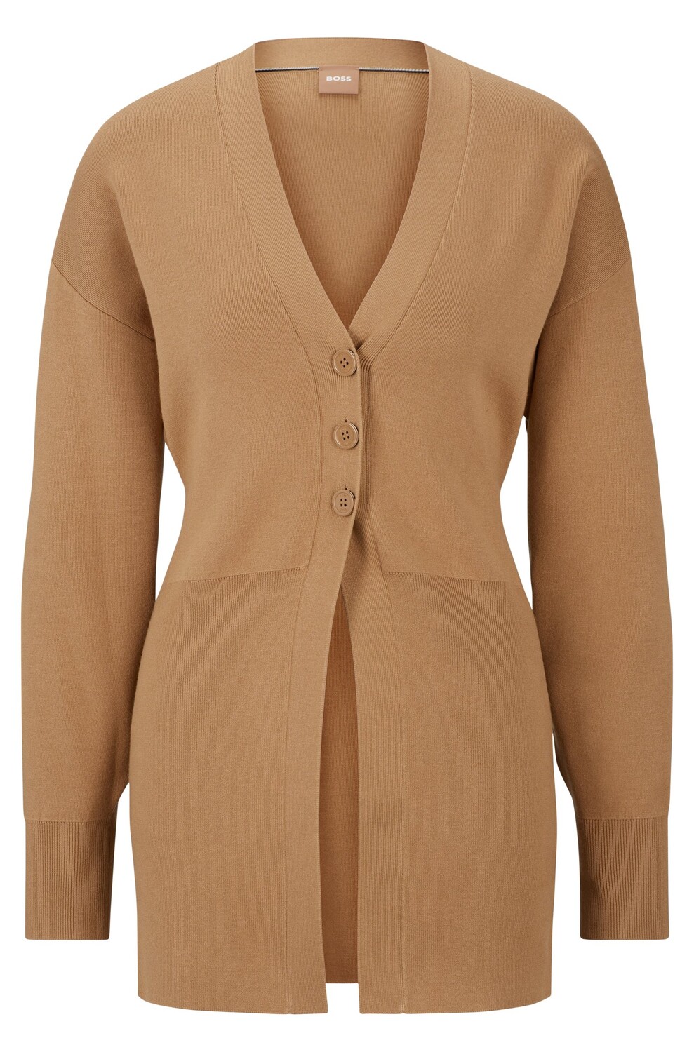 

Кардиган Hugo Boss Long-line V-neck With Button Front, бежевый