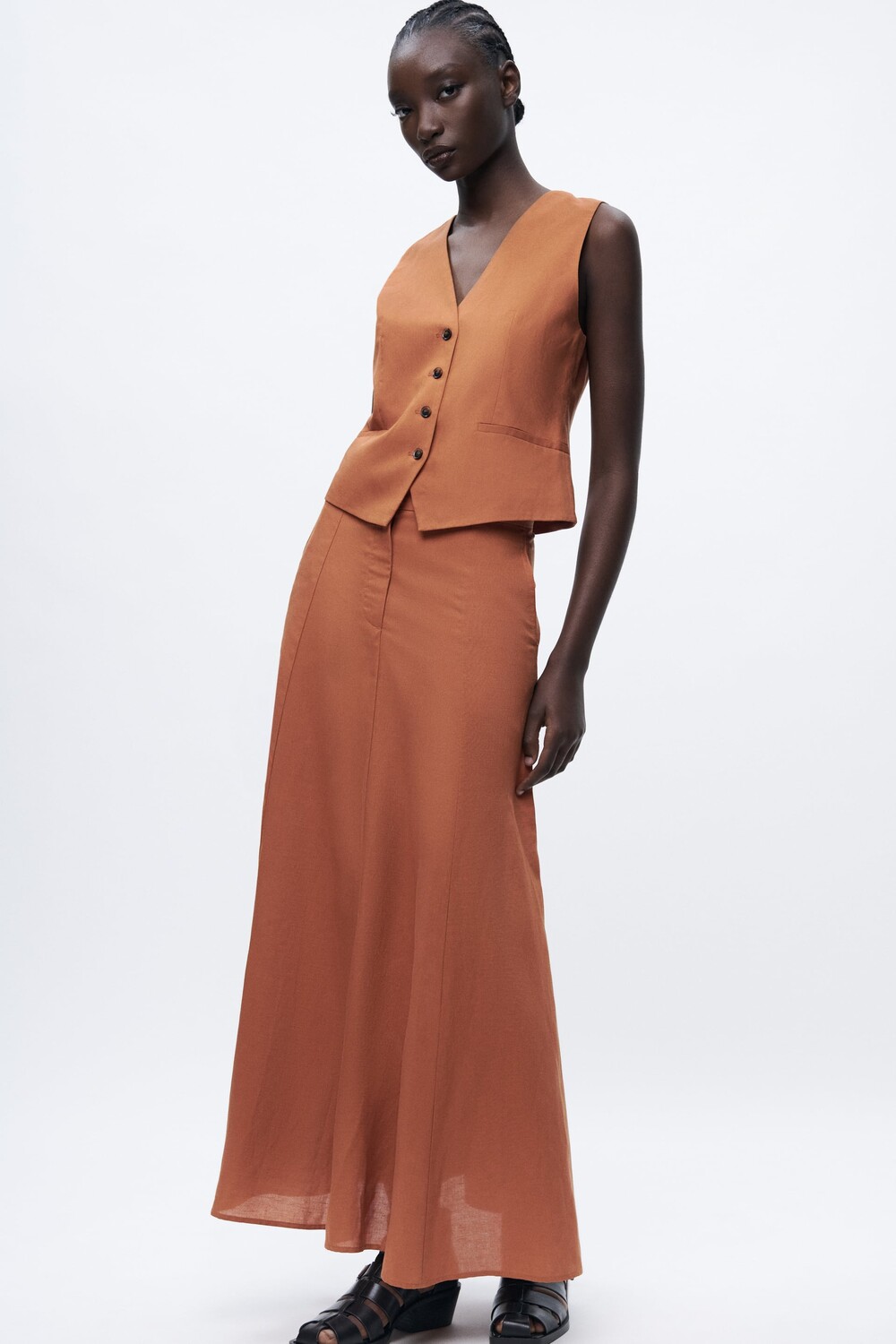 

Длинное льняное пальто Zara, оранжевый