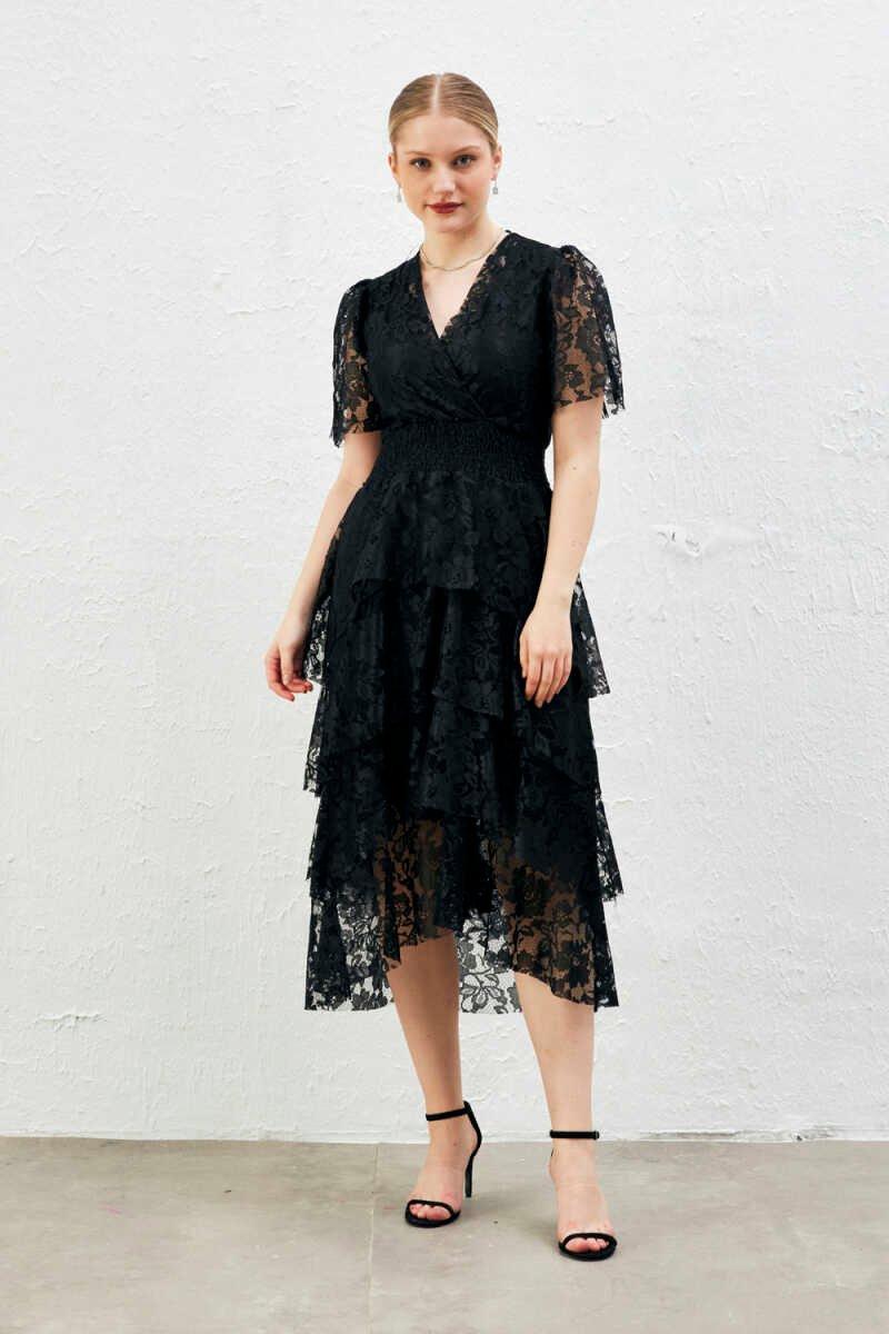Многоярусное кружевное платье Gusto, черный