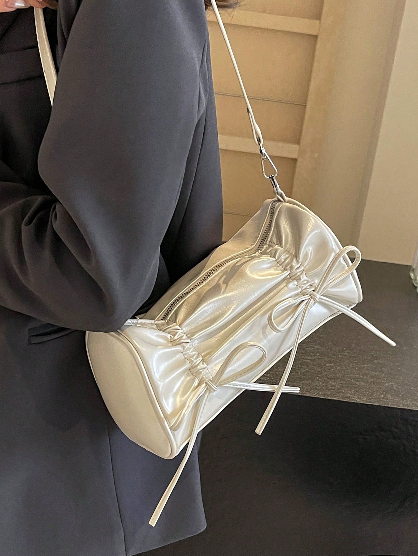 Модное украшение в виде банта в стиле Y2K простая и вместительная сумка, белый
