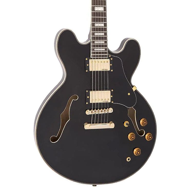 Электрогитара Vintage Guitars VSA500 Semi-Hollow Electric Guitar - Gloss Black