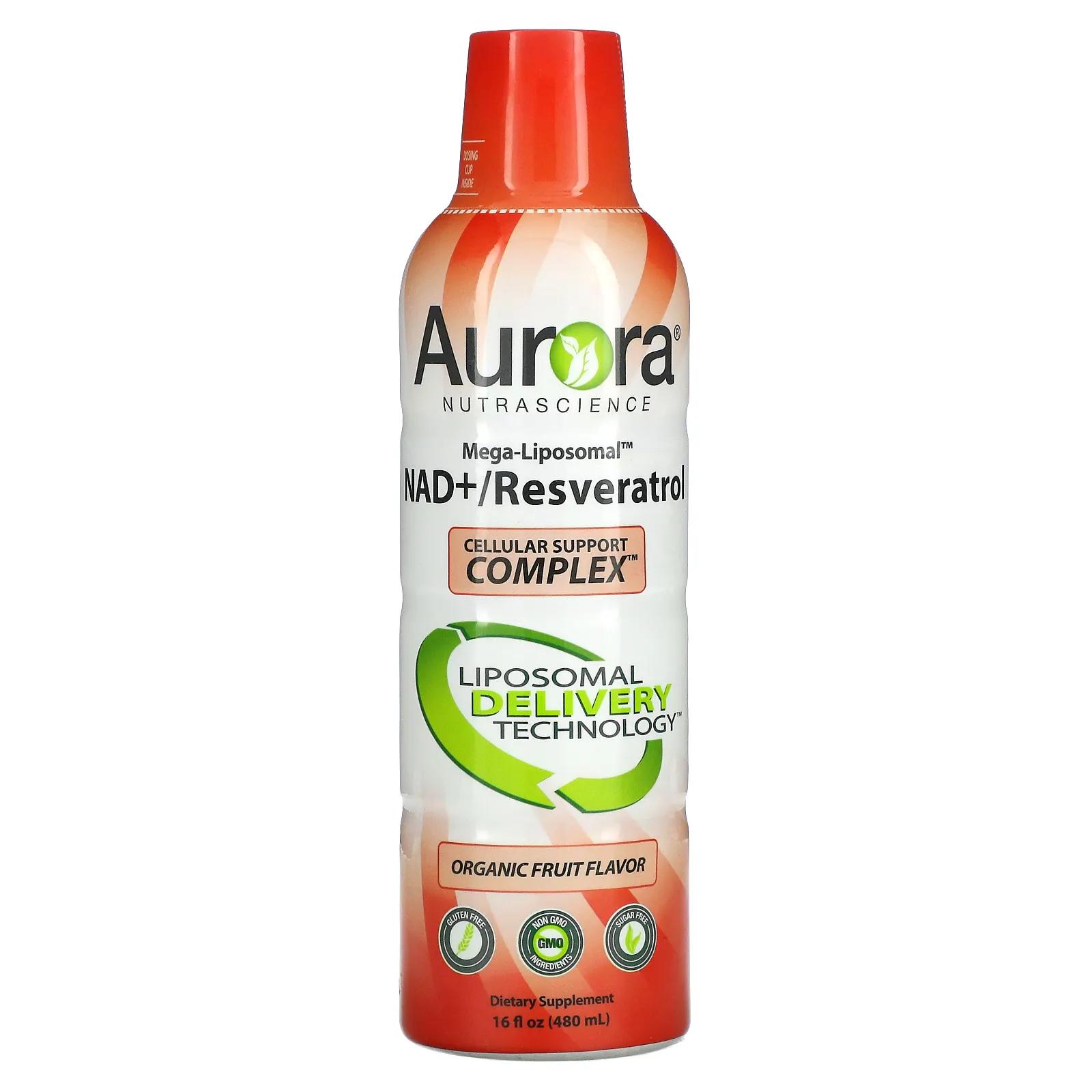 Aurora Nutrascience Мега-липосомальный НАД + / ресвератрол органические фрукты 16 жидких унций (480 мл)