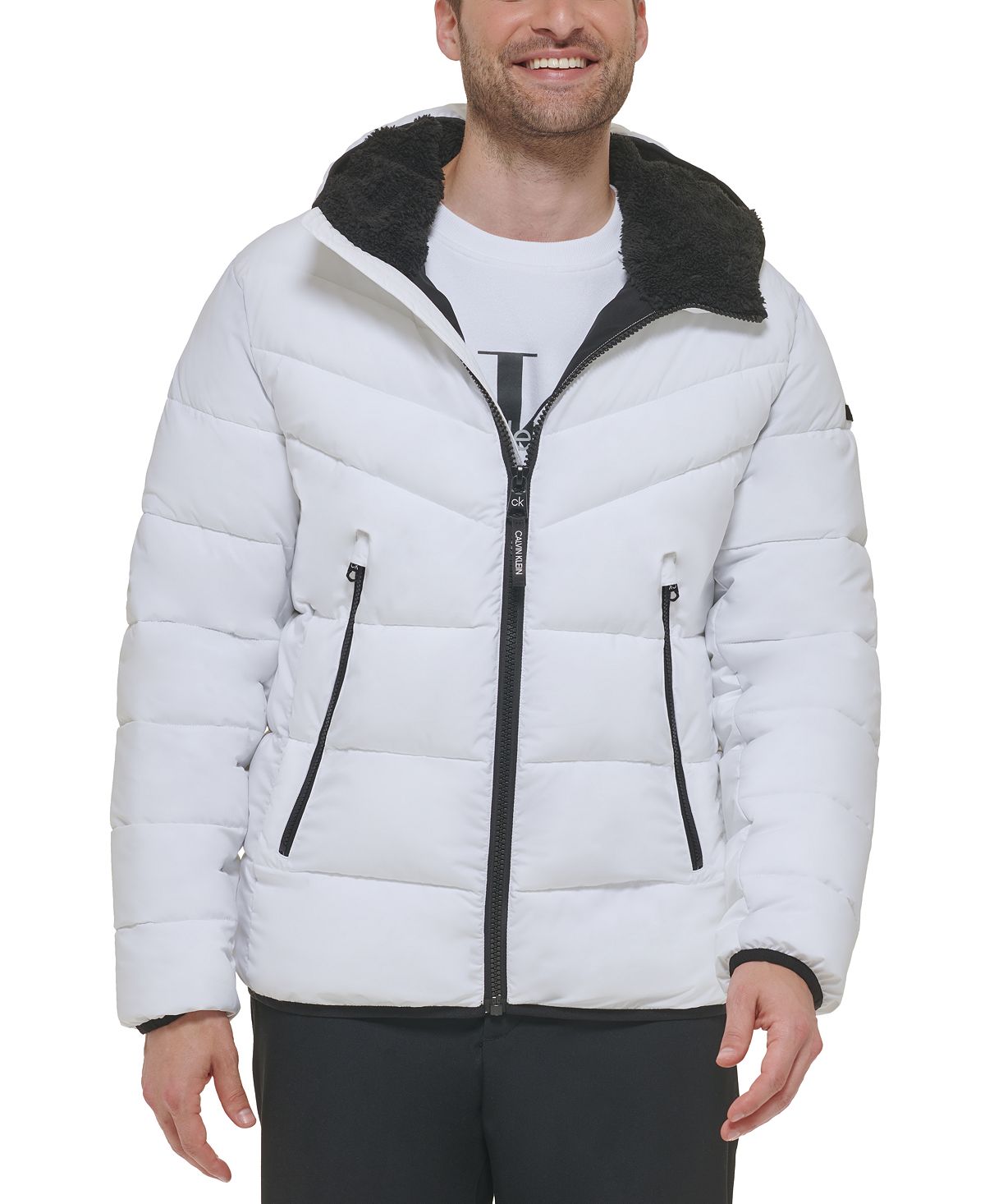 Мужская эластичная куртка chevron с капюшоном на подкладке из шерпы Calvin Klein, белый