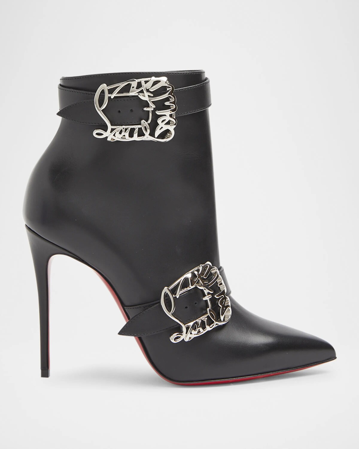

Ботильоны на шпильке с кожаными пряжками и красной подошвой Christian Louboutin, черный