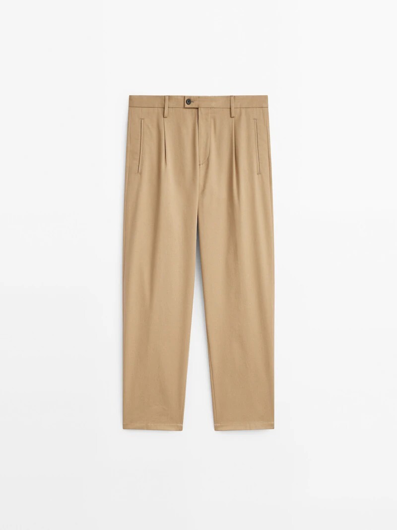 

Брюки-чиносы из смесового хлопка с вытачками Massimo Dutti, норка