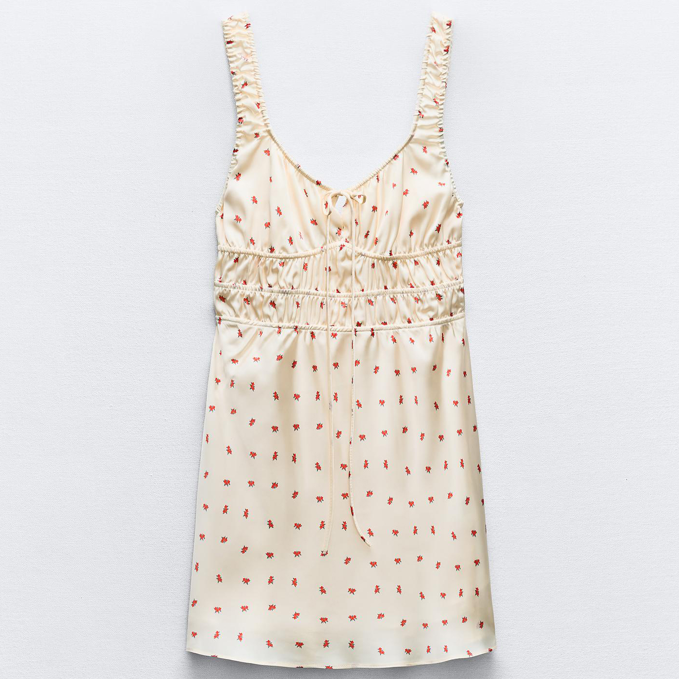 Платье Zara Satin Floral Print, кремово-белый/красный