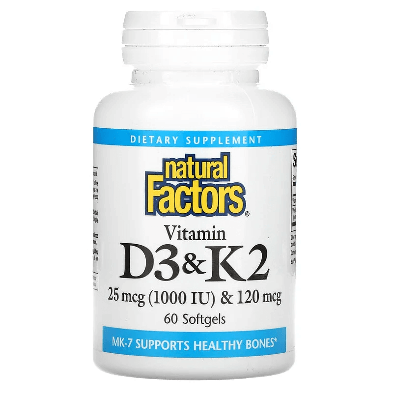 Витамины D3 и K2, 60 мягких таблеток, Natural Factors витамины k2 d3 live conscious здоровье костей и сердца 60 мягких таблеток