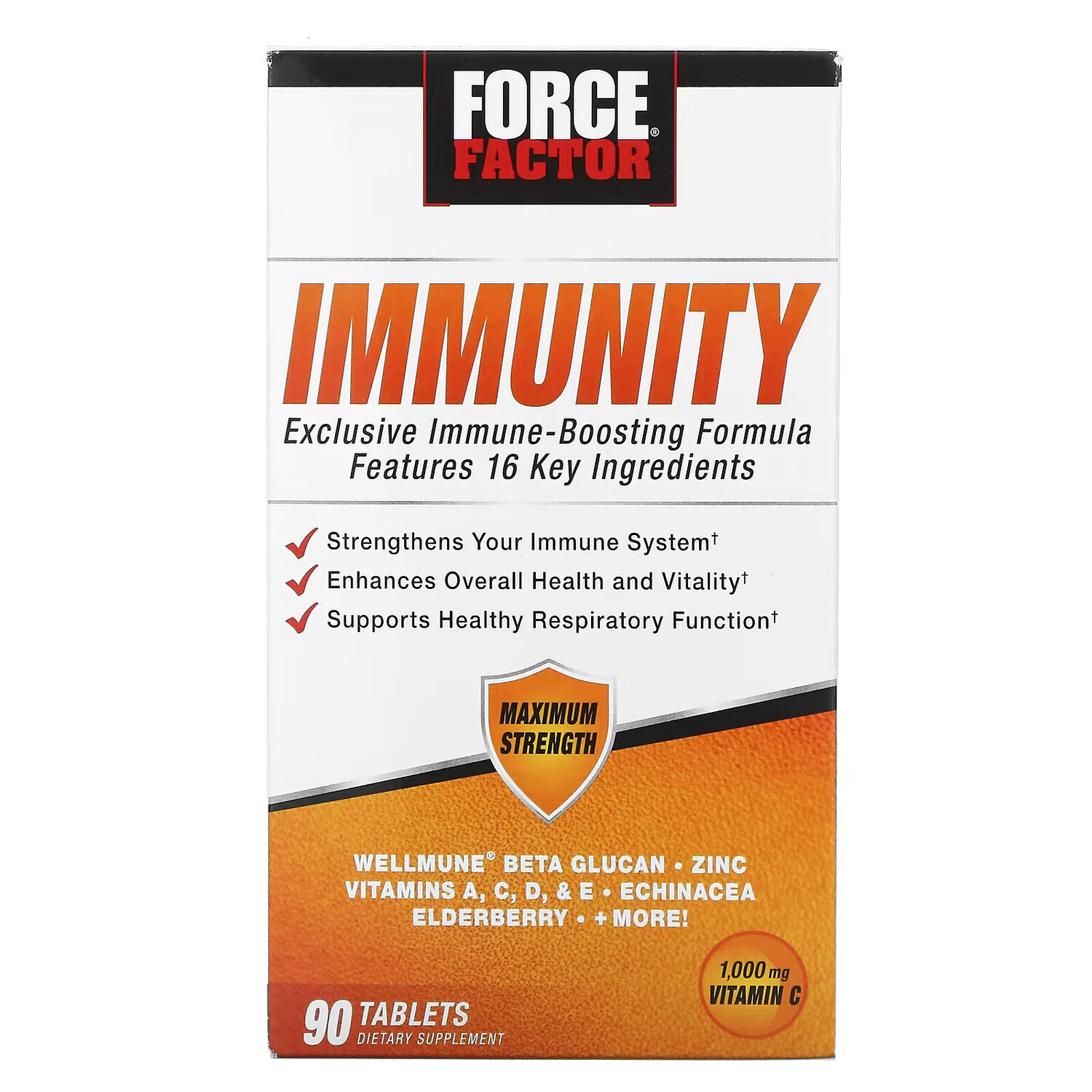 

Force Factor, Immunity, средство для поддержки иммунитета, 1000 мг, 90 таблеток