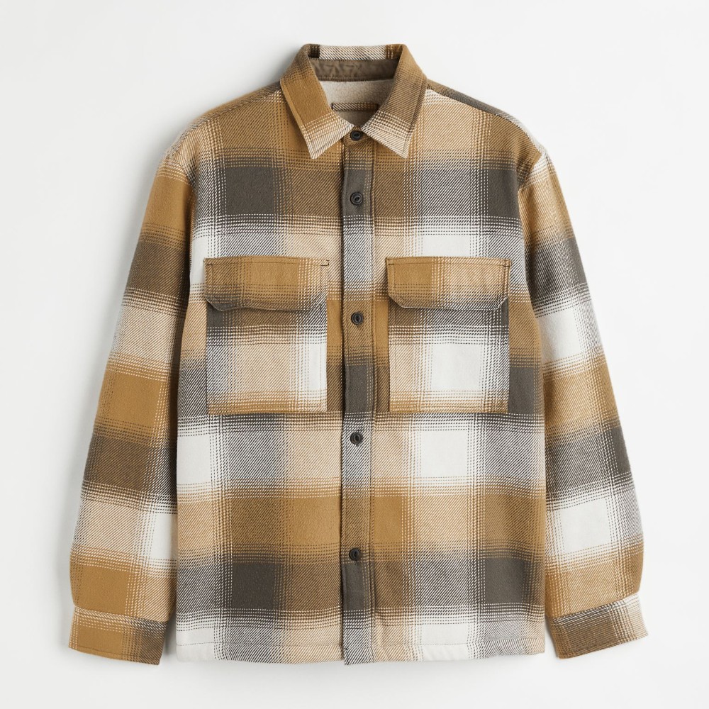 Куртка-рубашка H&M Regular Fit Teddy-lined, темно-бежевый куртка uniqlo pile lined teddy бежевый