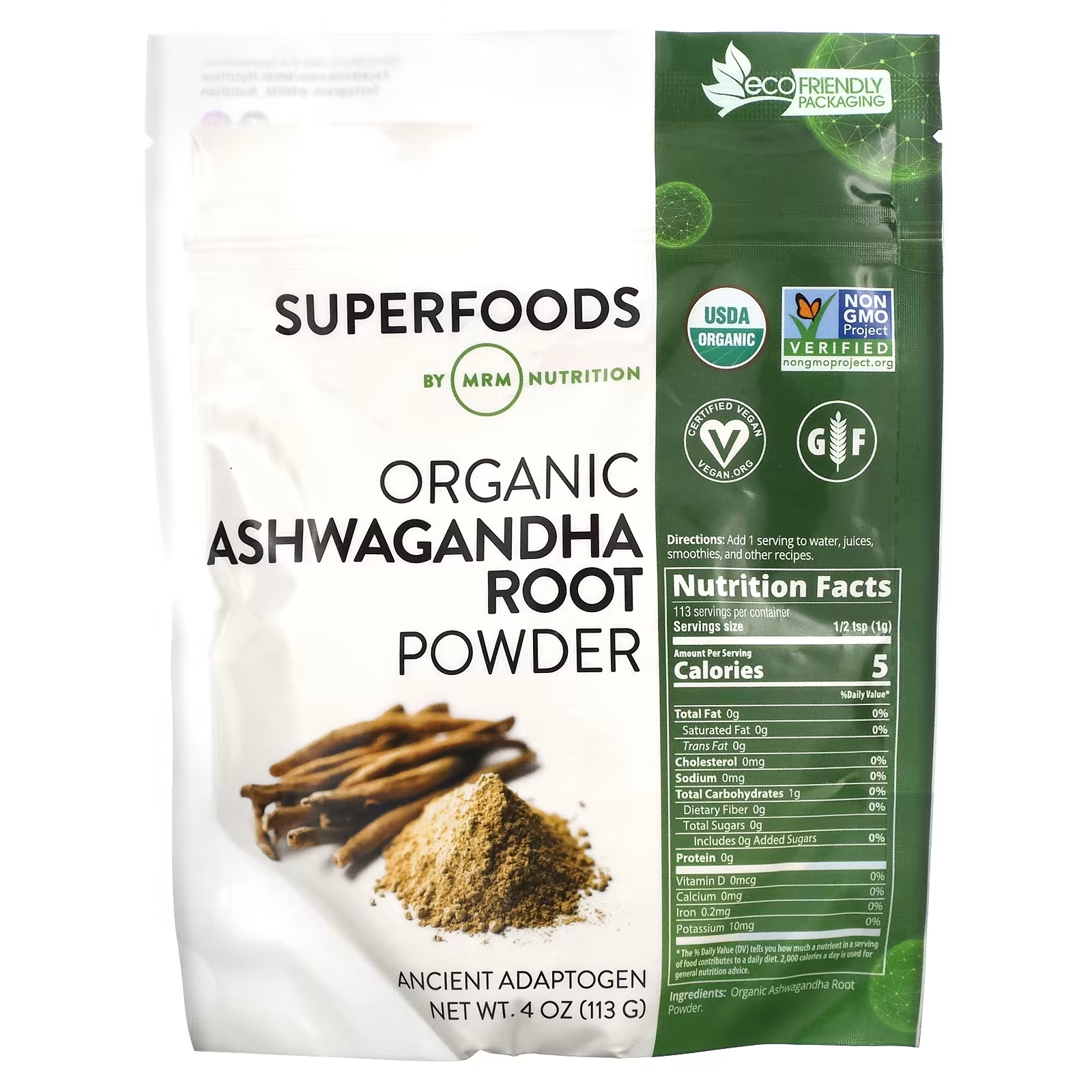 MRM Nutrition Organic Ashwagandha Root Powder, 113 г mrm nutrition organic elderberry fruit powder 4 oz 113 g