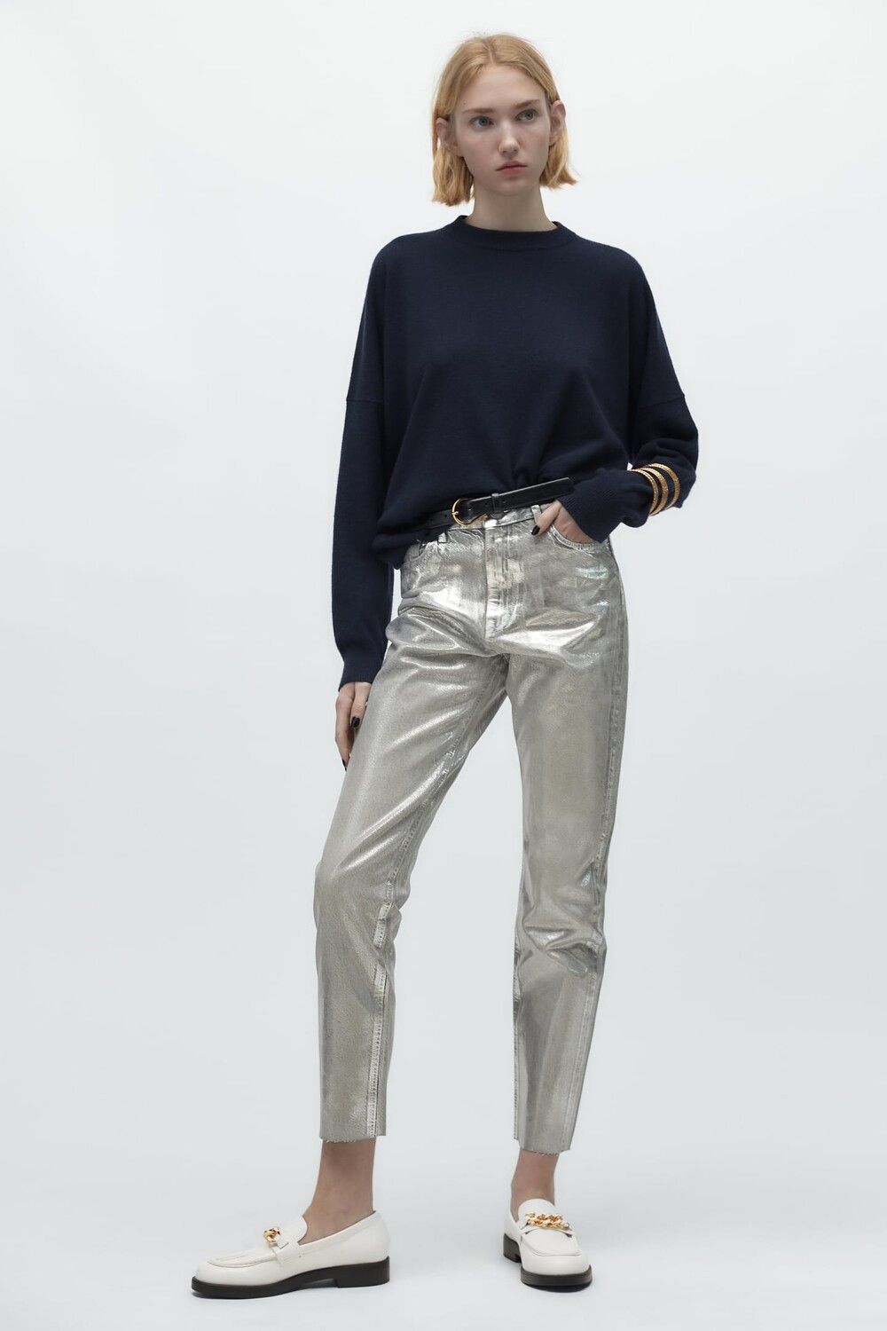 

Кожаные лоферы с цепочкой ZARA, белый