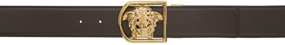 

Коричнево-золотой ремень в оправе Medusa Versace
