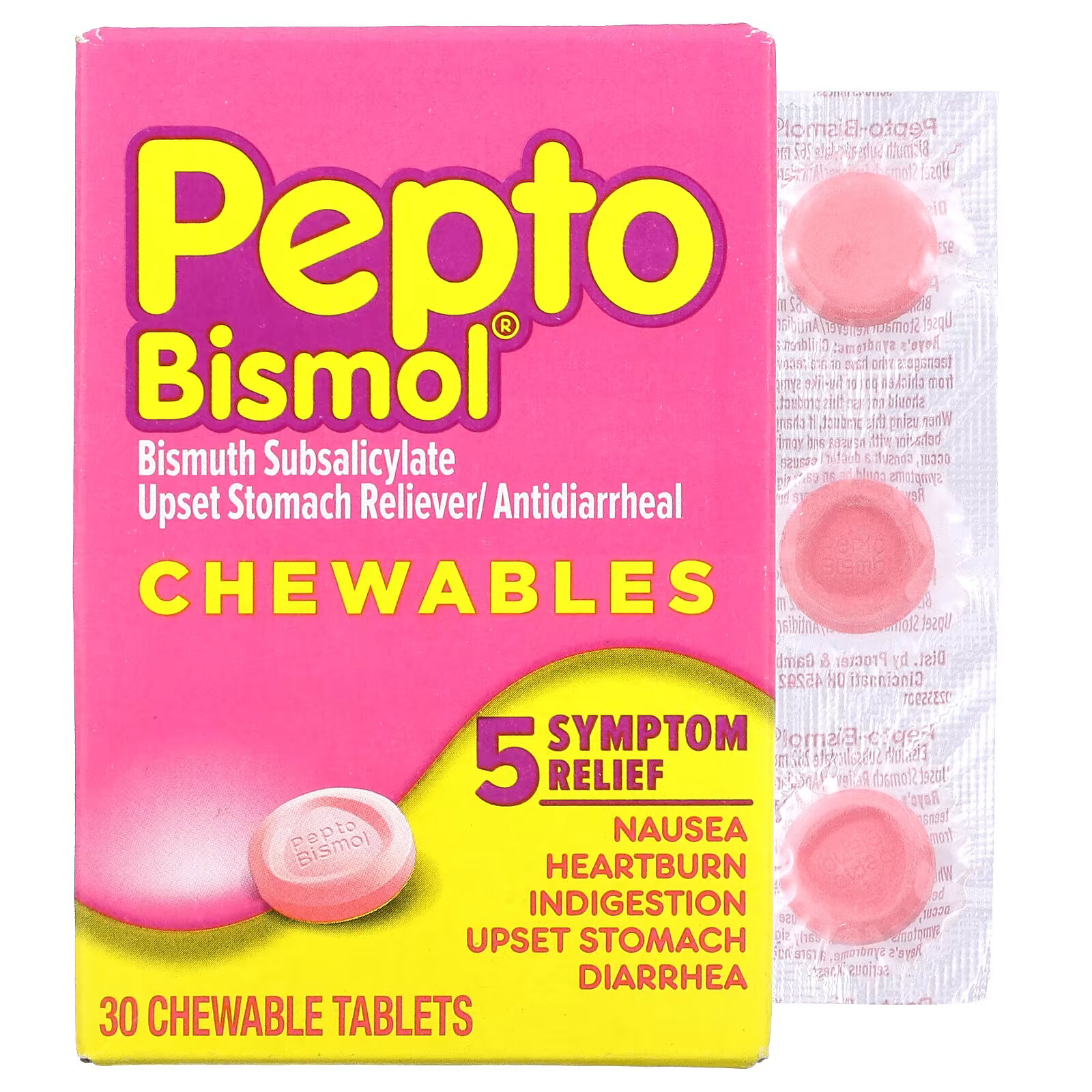 Pepto Bismol, Жевательные таблетки Pepto Bismol, 30 жевательных таблеток pepto bismol пепто бисмол 40 капсул