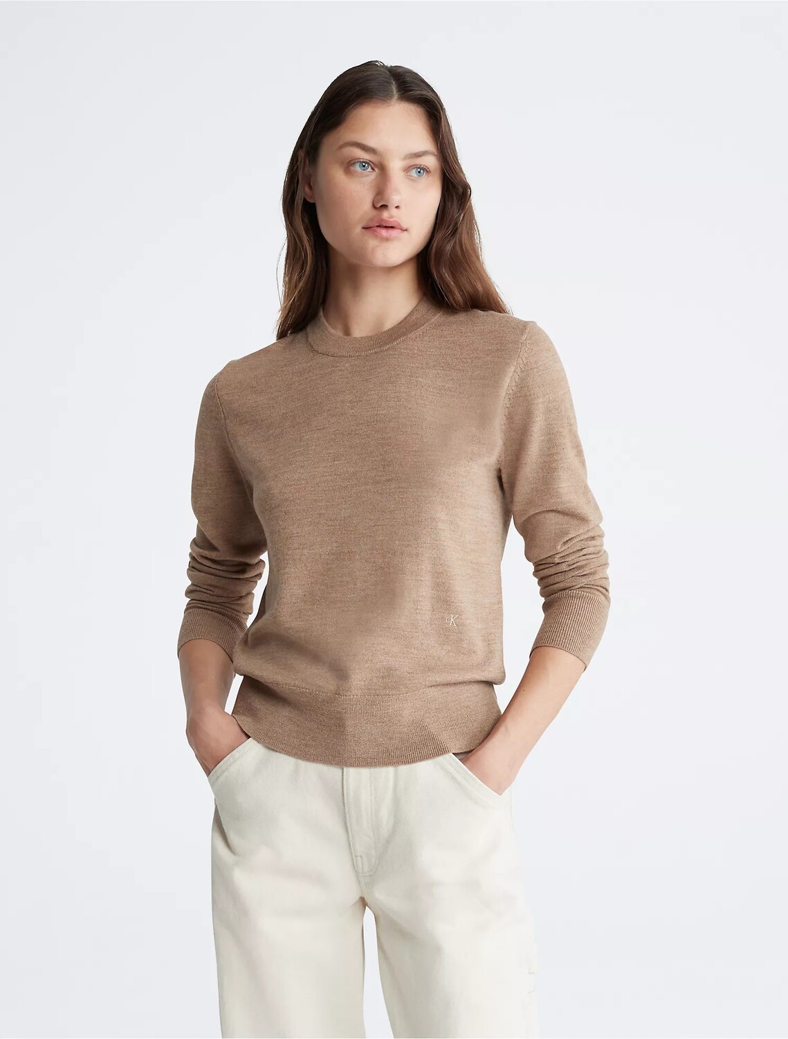 

Свитер Calvin Klein Extra Fine Merino Blend Crewneck, светло-коричневый