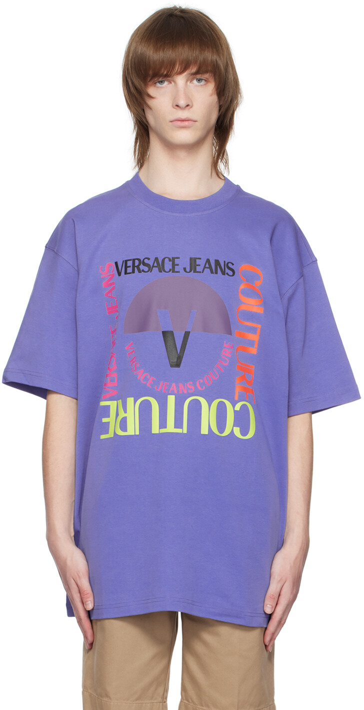 

Синяя футболка с V-образной эмблемой Versace Jeans Couture, Синий