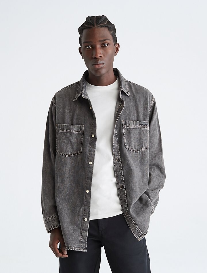 

Рубашка джинсовая Calvin Klein Long Sleeve Denim Button-Down, серый