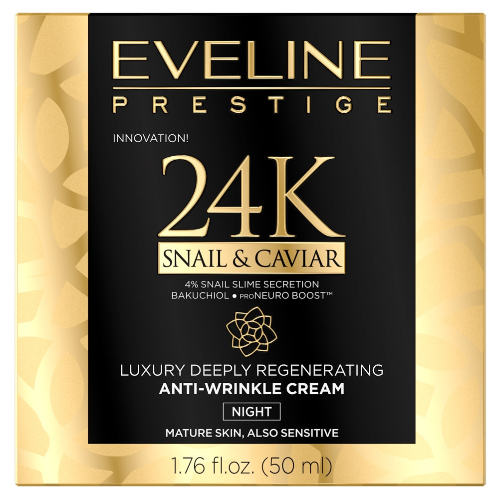 eveline cosmetics prestige 24k snail Eveline Cosmetics Prestige 24k Snail&Caviar роскошный глубоко регенерирующий ночной крем против морщин 50мл