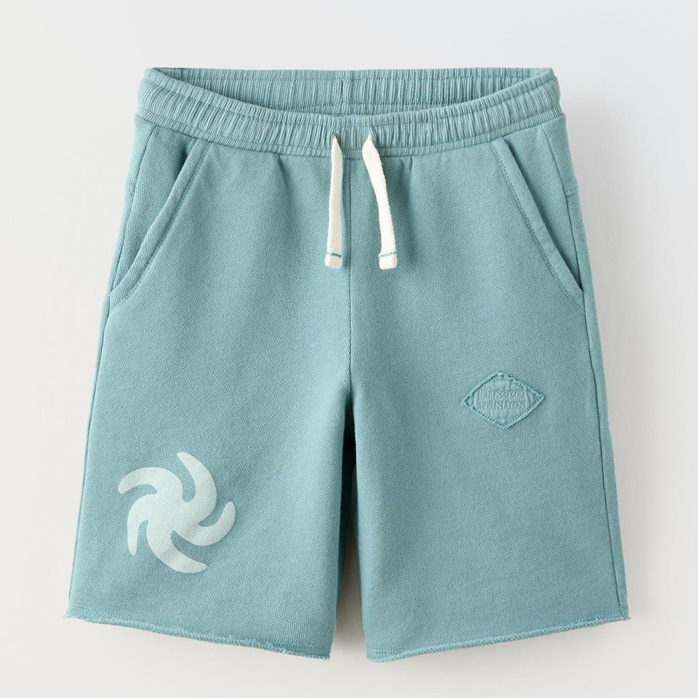 Шорты Zara Plush Bermuda With Label Detail, серо-синий металлическая вышитая аппликация для одежды