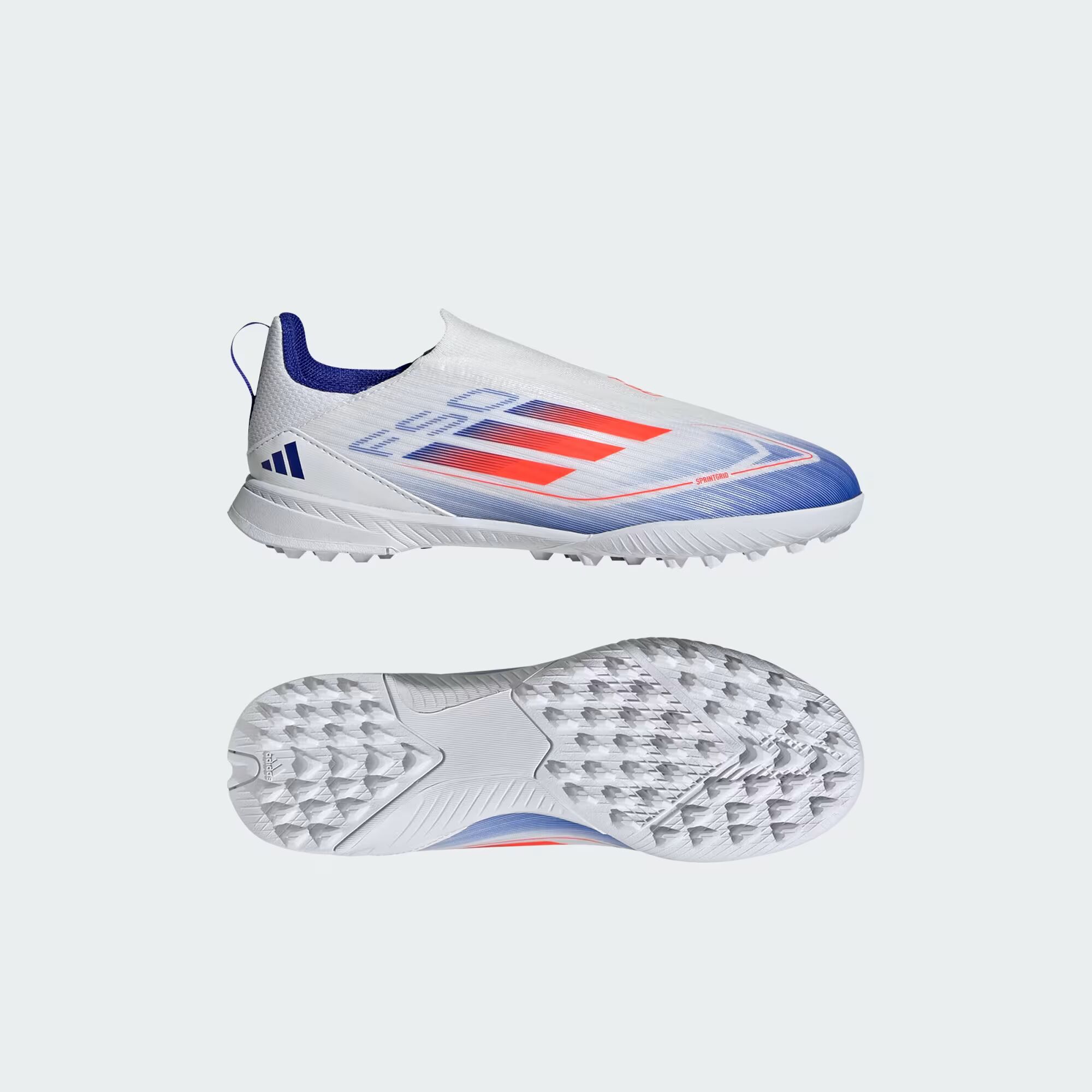 

Футбольные бутсы без шнурков F50 League для газона Adidas, цвет Cloud White/Solar Red/Lucid Blue