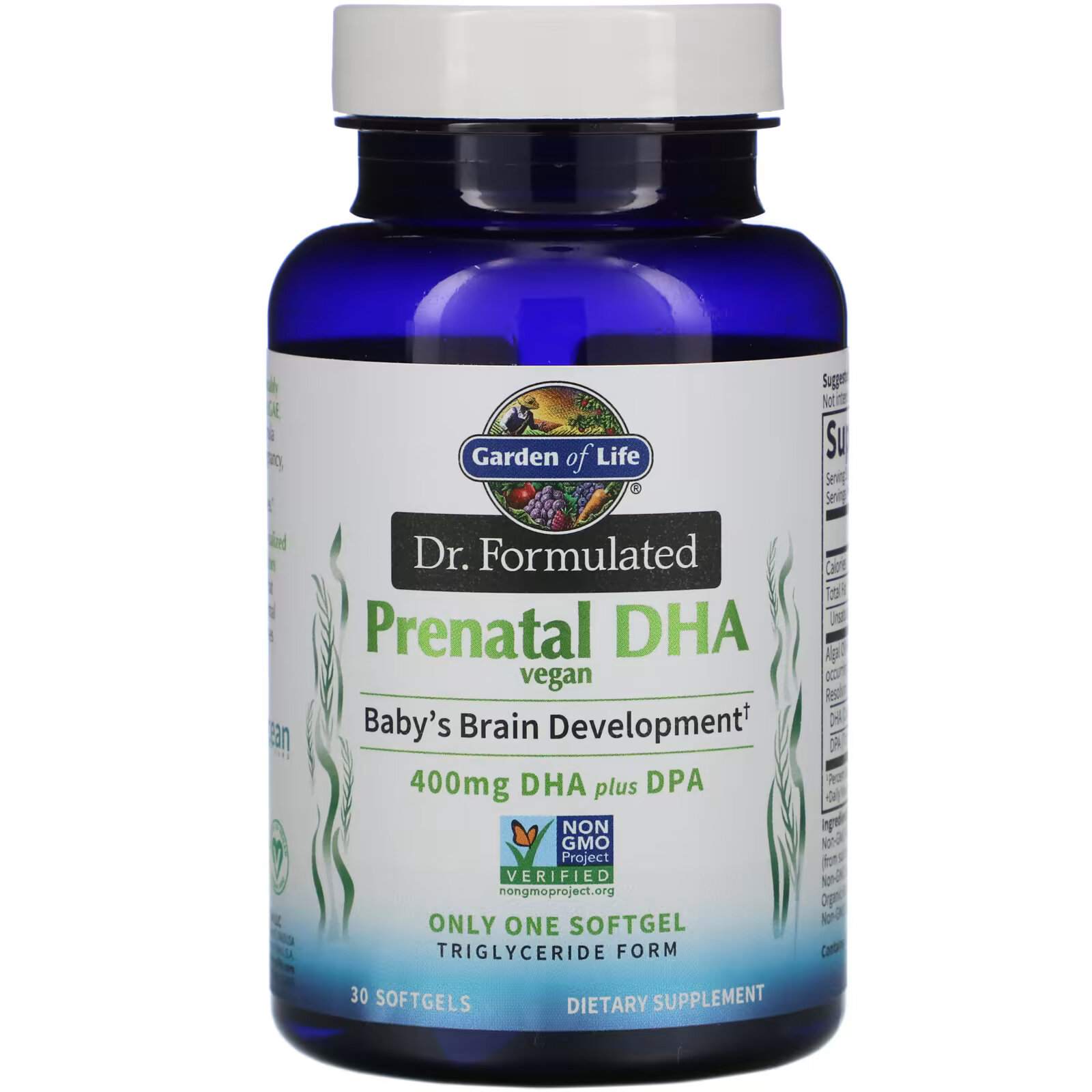 Garden of Life, Vegan Prenatal DHA, 400 мг, 30 мягких таблеток zahler mighty mini prenatal dha 100 мг 90 мягких таблеток
