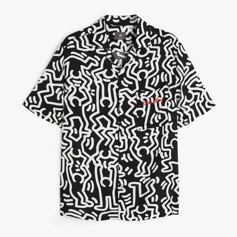 

Рубашка H&M Keith Haring Regular Fit Patterned, черный