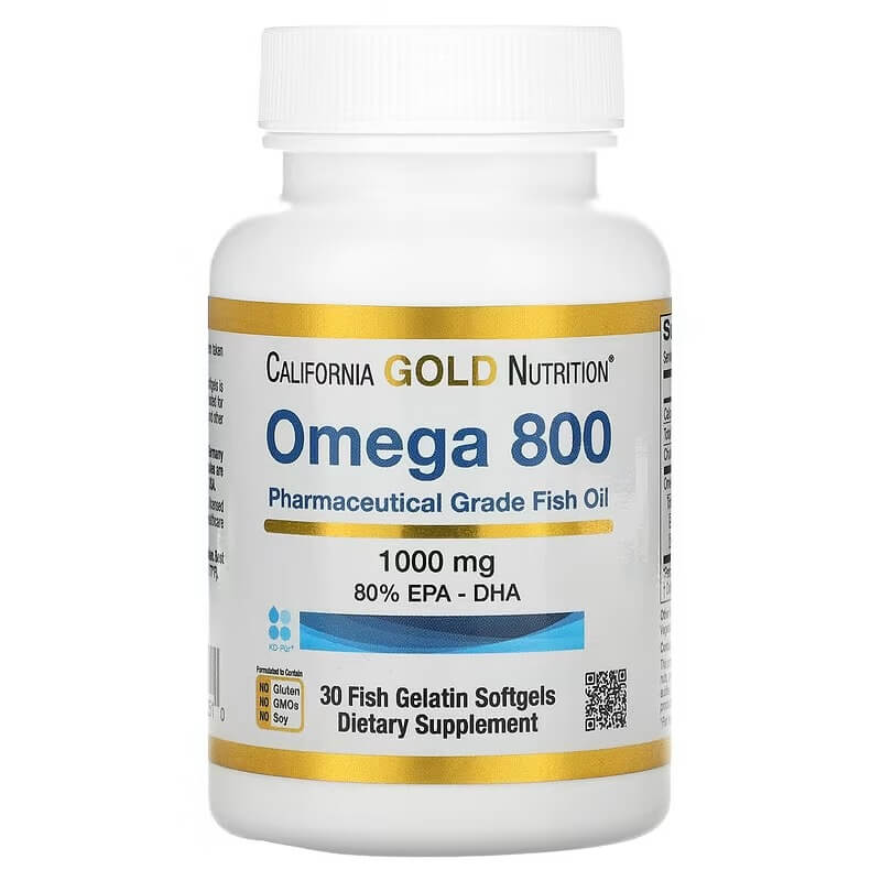 Рыбий жир омега-800 California Gold Nutrition 1000 мг, 30 капсул фармацевтический рыбий жир california gold nutrition omega 1000 мг 90 капсул