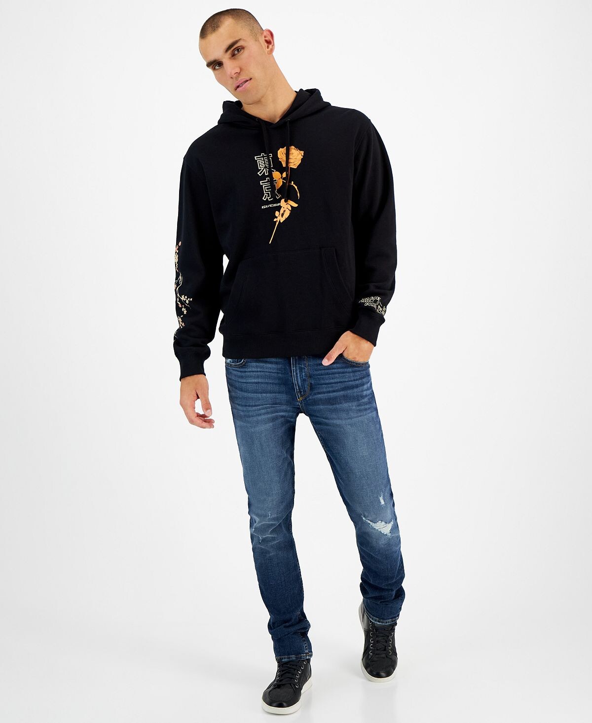 

Мужская худи roy с вышивкой и цветочным принтом GUESS
