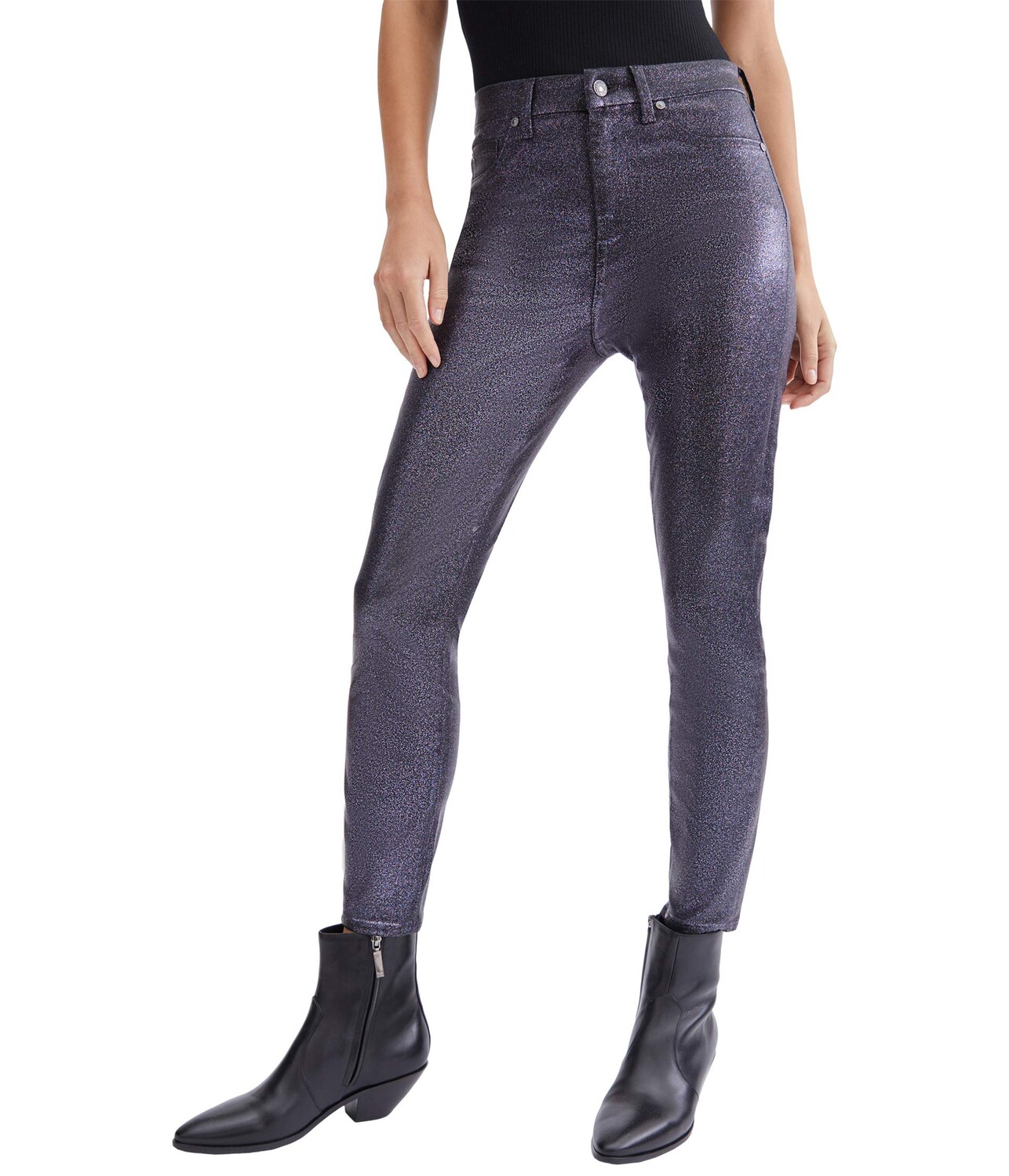 

Джинсы 7 For All Mankind, High-Waist Ankle Skinny in Black Glitter