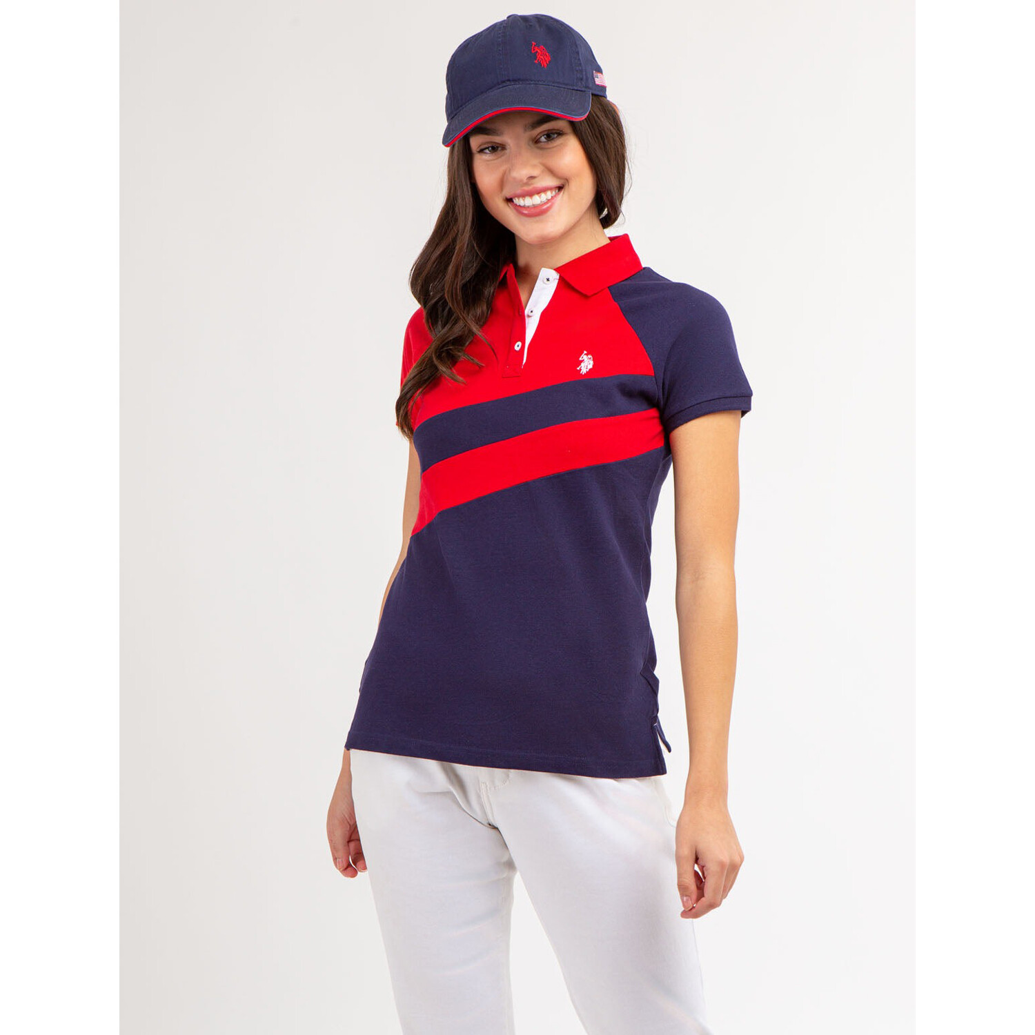 

Футболка-поло U.S. Polo Assn. Diagonal Sash Colorblock, красный/синий