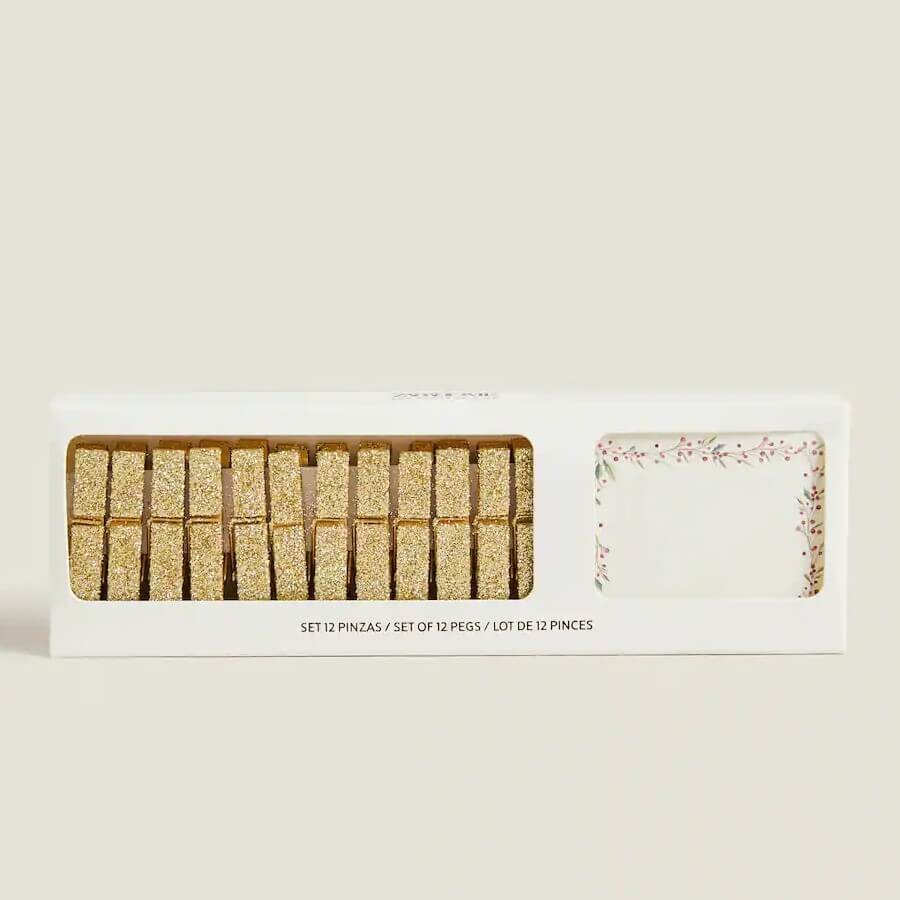 

Набор карточек с прищепками Zara Home Christmas Place Holders, 12 прищепок + карточки, золотой/белый/красный