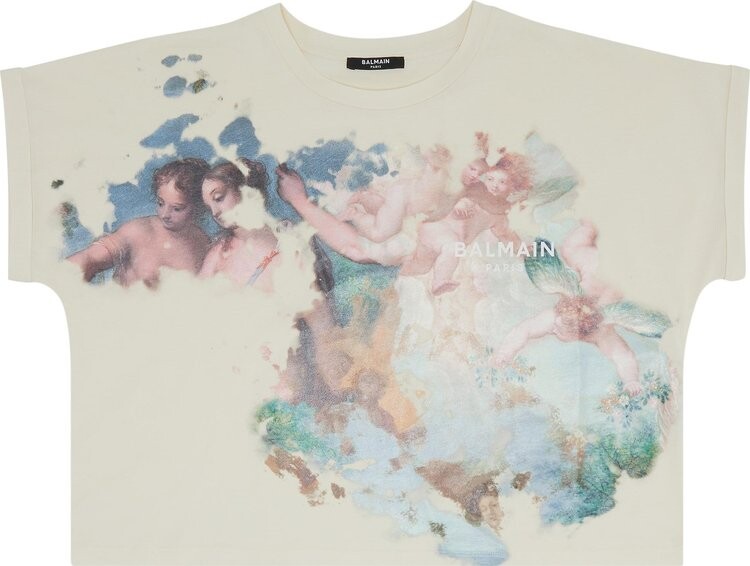 

Футболка Balmain Pastel Printed Cropped T-Shirt Ficelle/Pastel, разноцветный, Серый