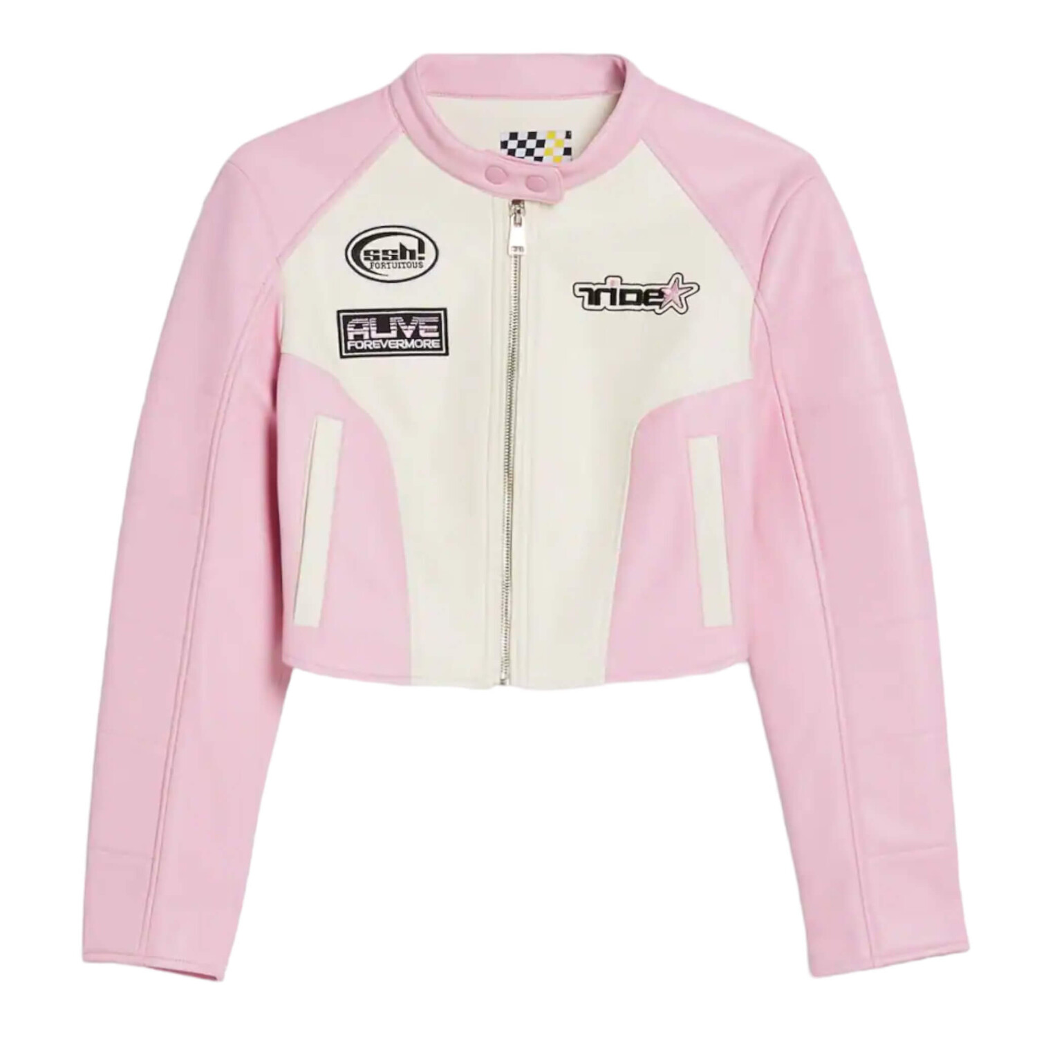 

Куртка Bershka Faux Leather Racing Cropped, розовый