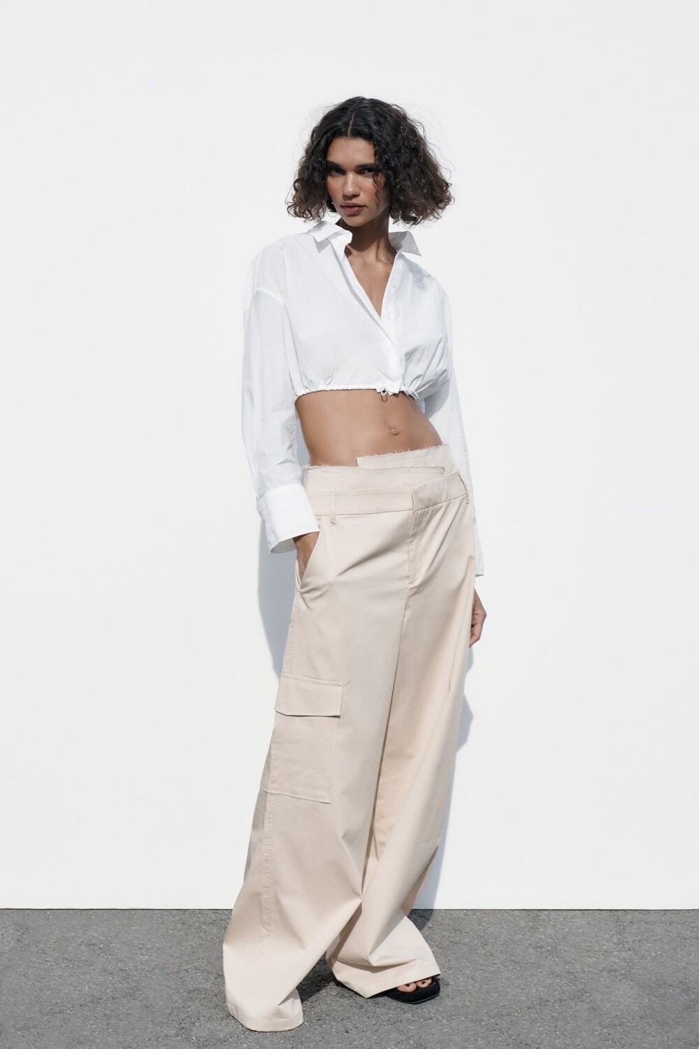 

Укороченная рубашка из нейлона ZARA, белый