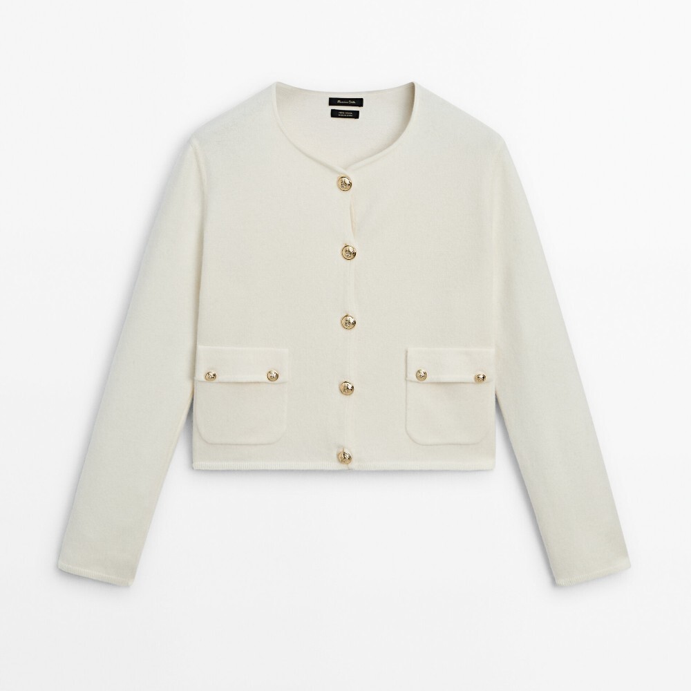 

Кардиган Massimo Dutti Felted Wool Knit With Buttons, кремовый, Бежевый