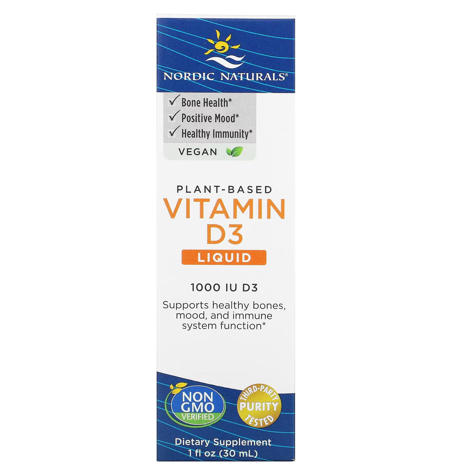 Nordic Naturals, жидкий растительный витамин D3, 1000 МЕ, 30 мл (1 жидк. унция) - фото