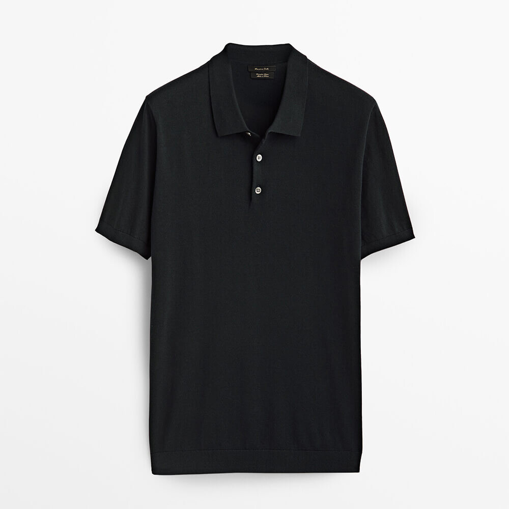 

Поло Massimo Dutti Short Sleeve Cotton Sweater, чёрный