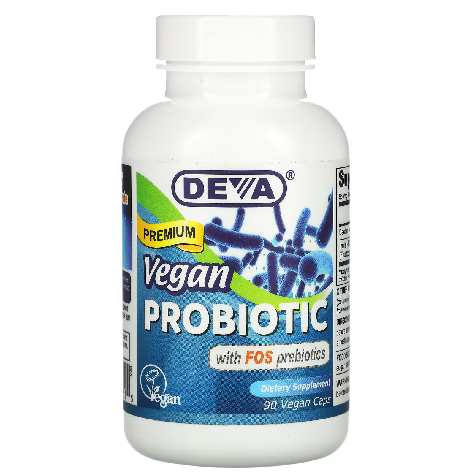Deva, Веганский пробиотик премиального качества с пребиотиком ФОС, 90 веганских капсул deva омега 3 дгк веганский продукт 90 веганских гелевых капсул