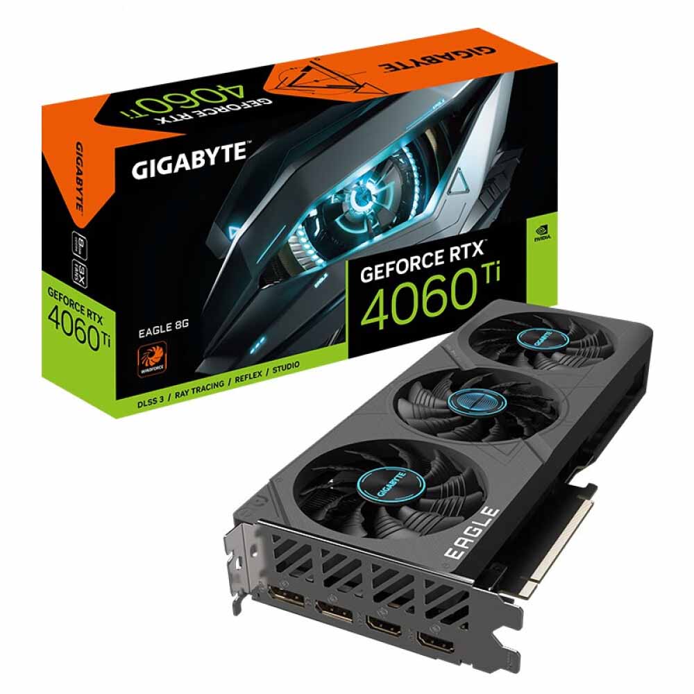 Видеокарта Gigabyte GeForce RTX 4060 Ti Eagle, 8 Гб, GV-N406TEAGLE-8GD, черный видеокарта gigabyte nvidia geforce rtx 4060ti 8192mb gv n406teagle oc 8gd