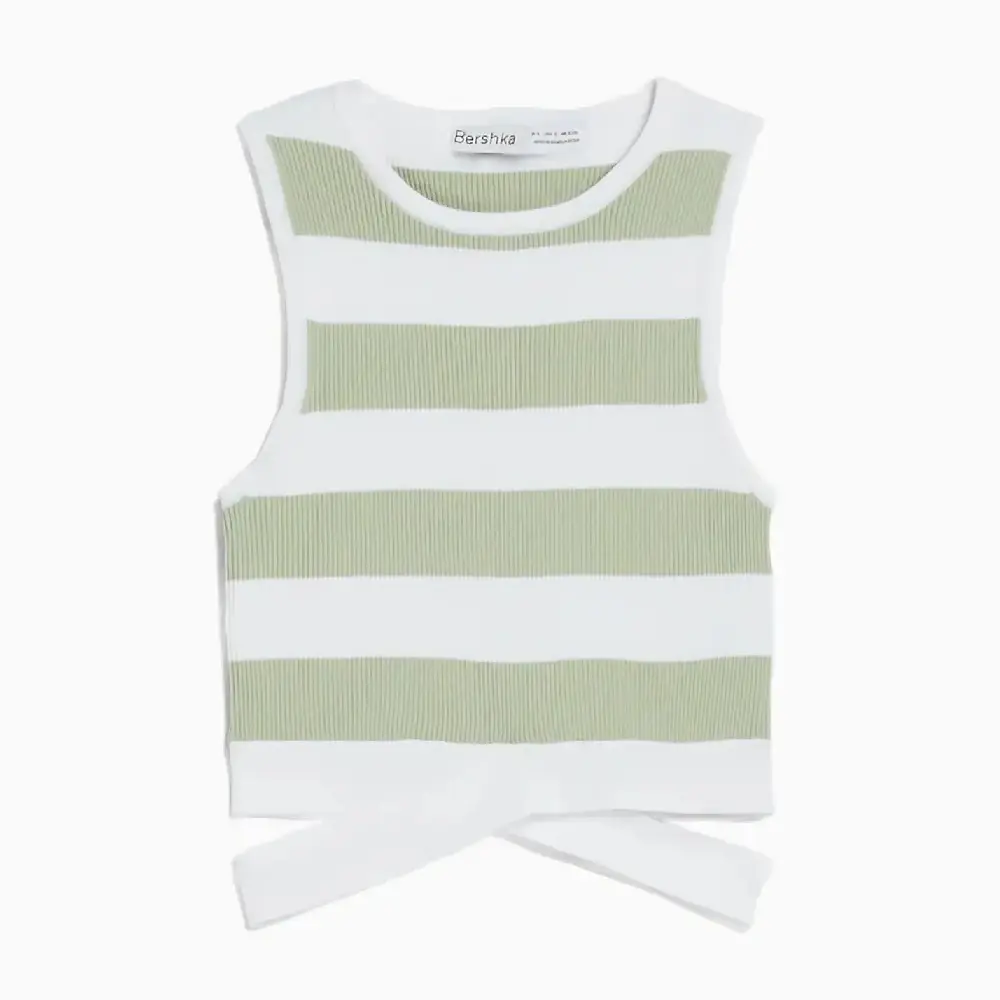 

Топ Bershka Knit With Crossover Straps, белый/зеленый