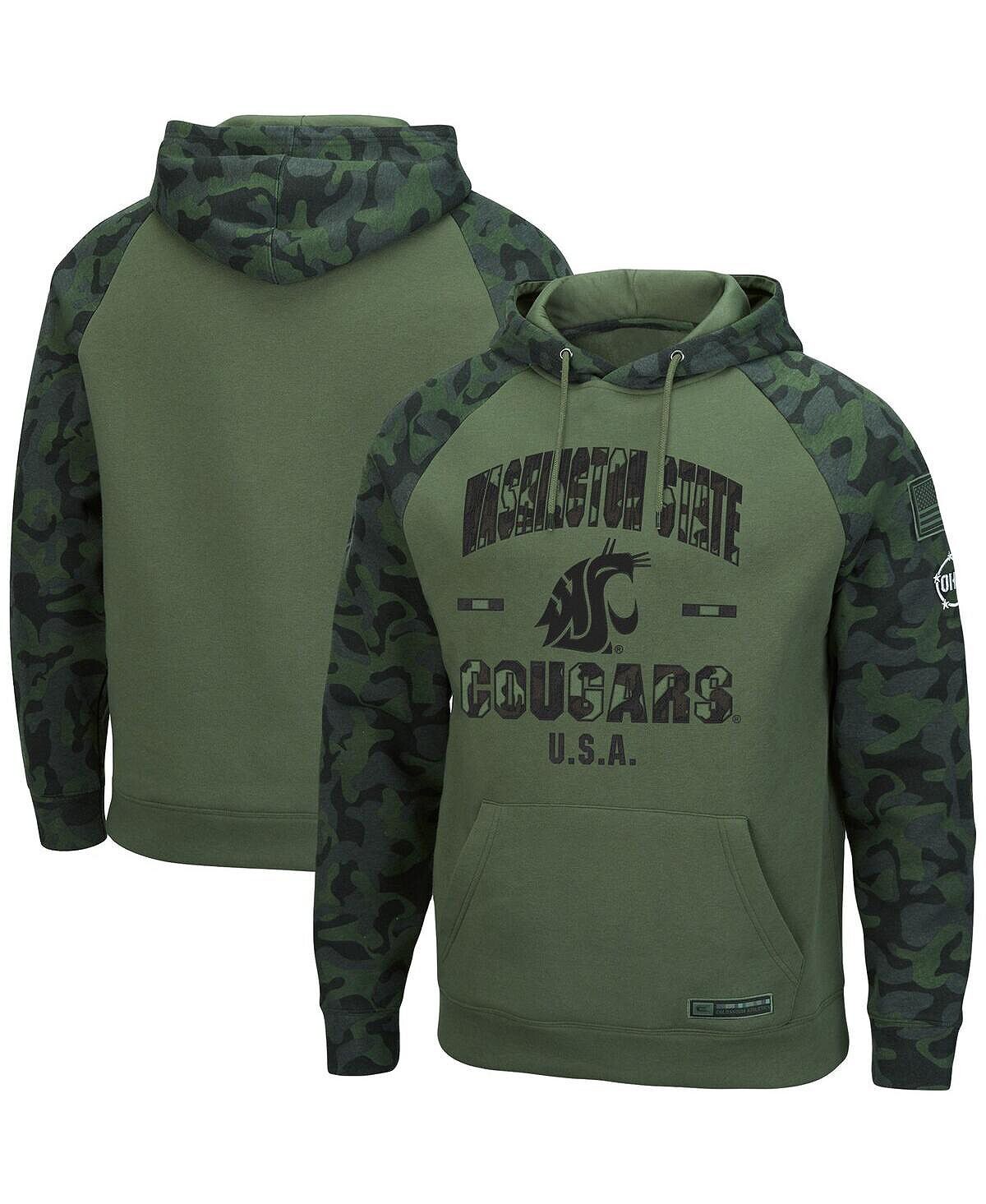 

Мужская оливковая, камуфляжная толстовка с капюшоном и регланами washington state cougars oht в стиле милитари Colosseum, мульти